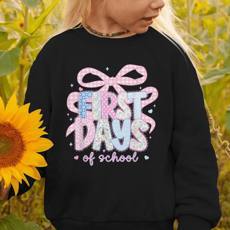 Coquette Bow Happy First Day Of School Back To School Retro Graphic Toddler Sweatshirt Coquette Bow Happy First Day Of School Back To School Retro Graphic Toddler Sweatshirt