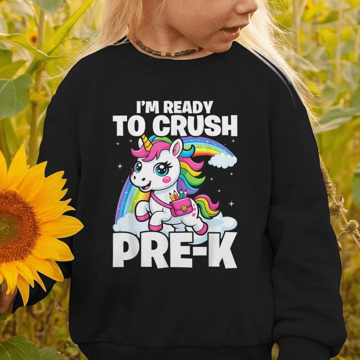 Crush Pre-K Girls Back To School Unicorn First Day Preschool Graphic Toddler Sweatshirt Crush Pre-K Girls Back To School Unicorn First Day Preschool Graphic Toddler Sweatshirt