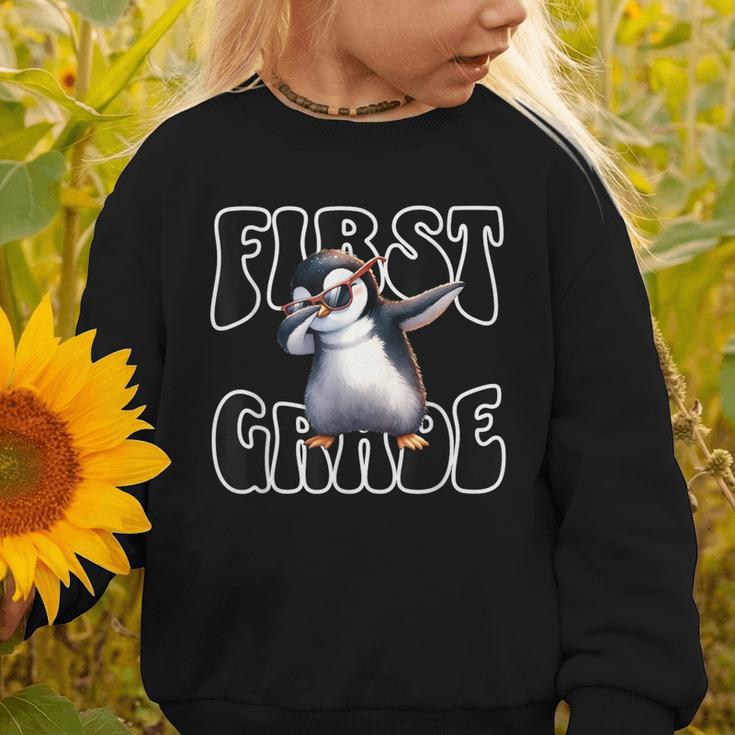 Cute Dabbing Penguin First Grade Back To School Graphic Toddler Sweatshirt Cute Dabbing Penguin First Grade Back To School Graphic Toddler Sweatshirt