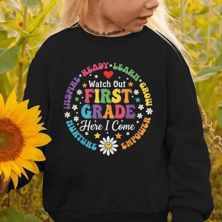 Cute Watch Out First Grade Here I Come Back To School Graphic Toddler Sweatshirt Cute Watch Out First Grade Here I Come Back To School Graphic Toddler Sweatshirt
