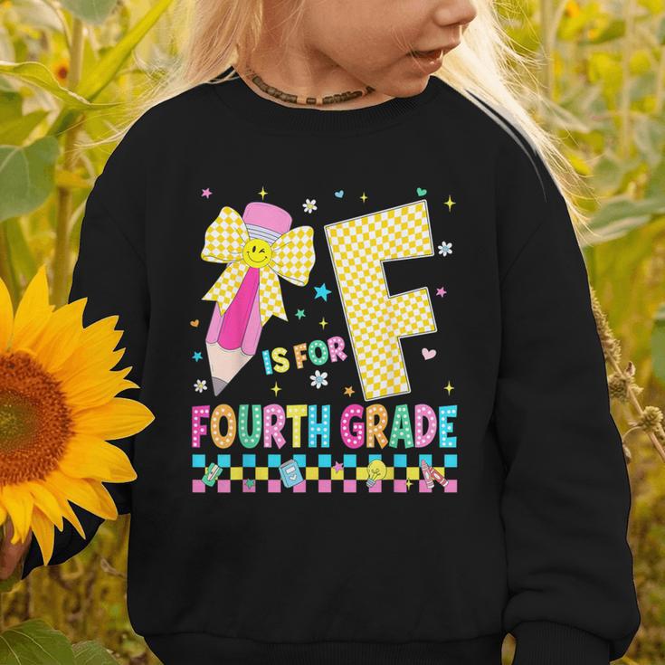 F Is For Fourth Grade Back To School Pencil Bow 4th Grade Graphic Toddler Sweatshirt F Is For Fourth Grade Back To School Pencil Bow 4th Grade Graphic Toddler Sweatshirt