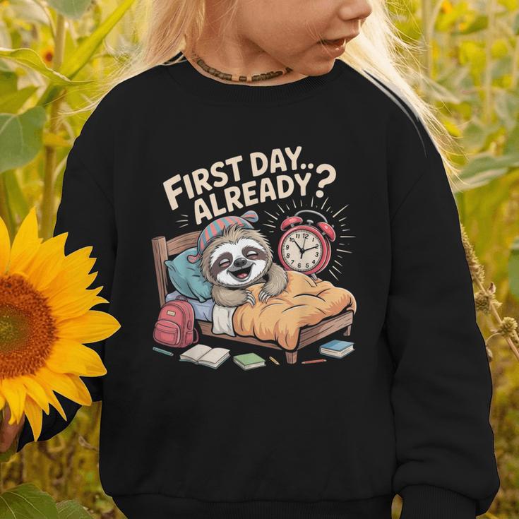 First Day Already Sloth Alarm Clock Back To School Graphic Toddler Sweatshirt First Day Already Sloth Alarm Clock Back To School Graphic Toddler Sweatshirt