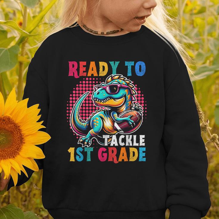 First Day Back To School 1st Grade Boys Football Dinosaur Graphic Toddler Sweatshirt