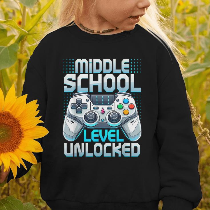 First Day Of Middle School Level Unlocked Back To School Graphic Toddler Sweatshirt First Day Of Middle School Level Unlocked Back To School Graphic Toddler Sweatshirt