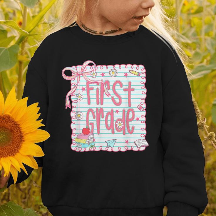 First Grade Coquette Bow Pink Preppy Back To School Girls Graphic Toddler Sweatshirt First Grade Coquette Bow Pink Preppy Back To School Girls Graphic Toddler Sweatshirt