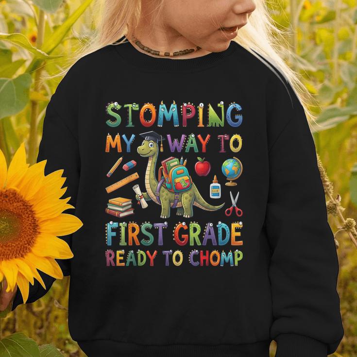 First Grade Graduation Dinosaur Dino Back To School Student Graphic Toddler Sweatshirt First Grade Graduation Dinosaur Dino Back To School Student Graphic Toddler Sweatshirt