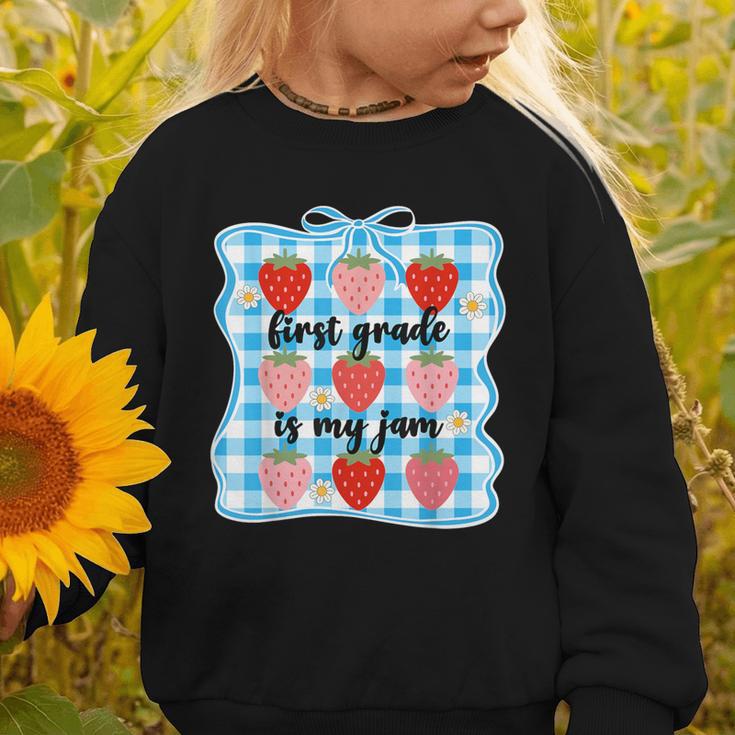First Grade Is My Jam Strawberry 1st Grade Back To School Graphic Toddler Sweatshirt