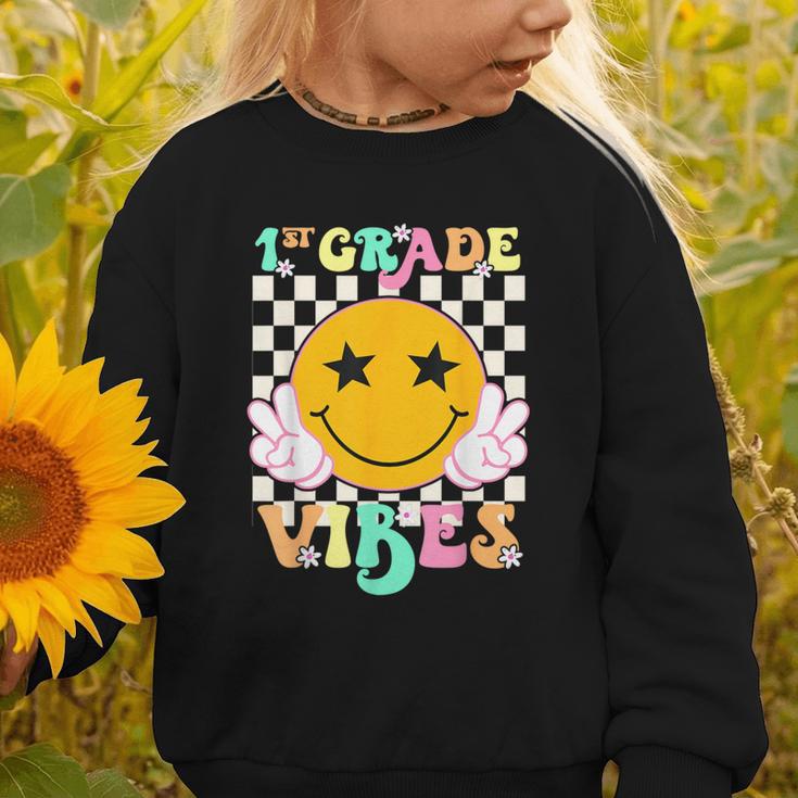 Girls 1st Grade Vibes Smile Face Back To School 1st Grade Graphic Toddler Sweatshirt Girls 1st Grade Vibes Smile Face Back To School 1st Grade Graphic Toddler Sweatshirt