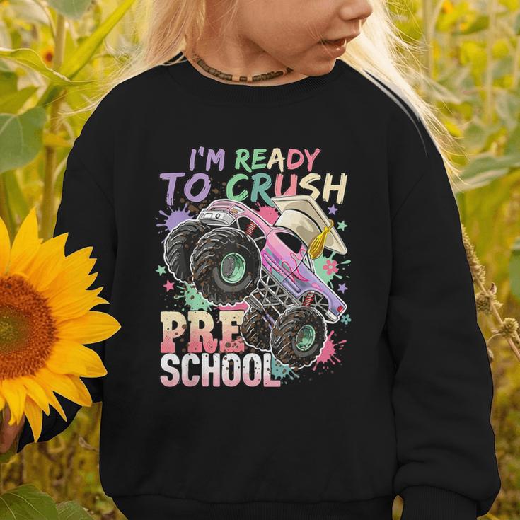 Girls Monster Trucks Ready To Crush Preschool Back To School Graphic Toddler Sweatshirt Girls Monster Trucks Ready To Crush Preschool Back To School Graphic Toddler Sweatshirt