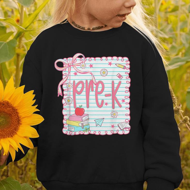 Girls Pre-K Coquette Bow Pink Preppy Back To School Graphic Toddler Sweatshirt