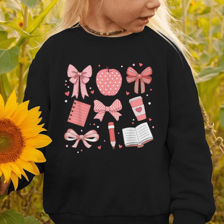 Happy Back To School 1st Day Toddler Girl Boho Coquette Bows Graphic Toddler Sweatshirt Happy Back To School 1st Day Toddler Girl Boho Coquette Bows Graphic Toddler Sweatshirt