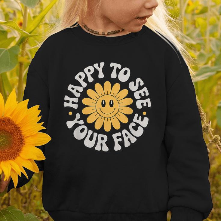 Happy Face Daisy Flower Retro Back To School Cute Graphic Graphic Toddler Sweatshirt