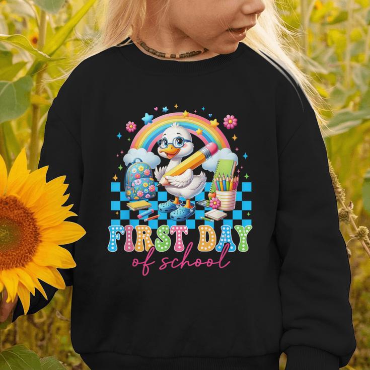 Happy First Day Of School Goose Cute Duck Back To School Graphic Toddler Sweatshirt
