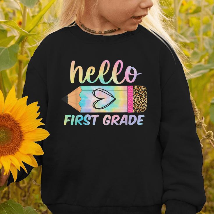 Hello First Grade Back To School Pencil Tie Dye 1st Grade Graphic Toddler Sweatshirt Hello First Grade Back To School Pencil Tie Dye 1st Grade Graphic Toddler Sweatshirt