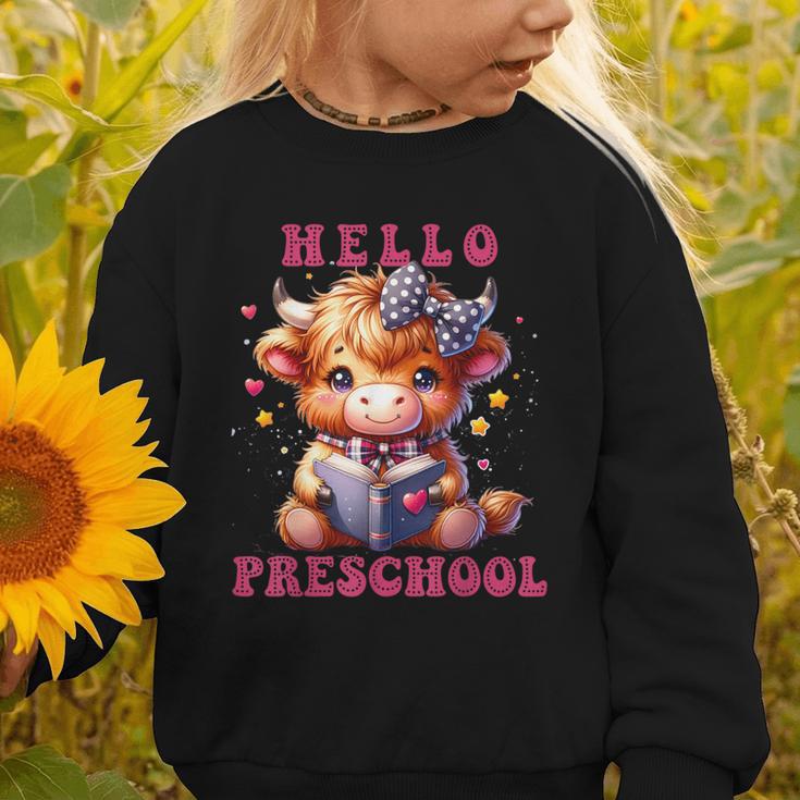 Hello Preschool Cute Highland Cow Lover Back To School Graphic Toddler Sweatshirt