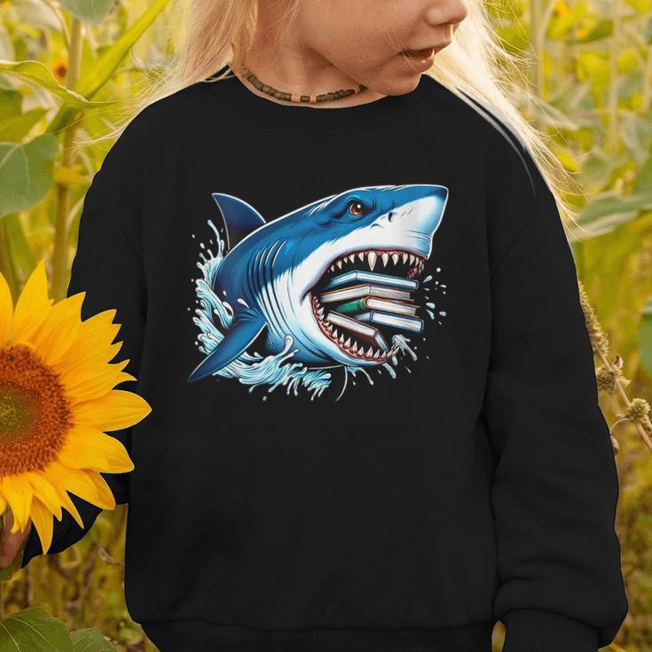 Kids Shark With School Books Back To School Shark Lovers Graphic Toddler Sweatshirt Kids Shark With School Books Back To School Shark Lovers Graphic Toddler Sweatshirt