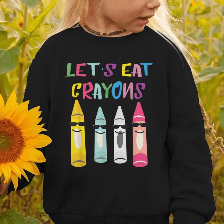 Kindergarten Back To School Crayons Let's Eat Crayon Graphic Toddler Sweatshirt Kindergarten Back To School Crayons Let's Eat Crayon Graphic Toddler Sweatshirt