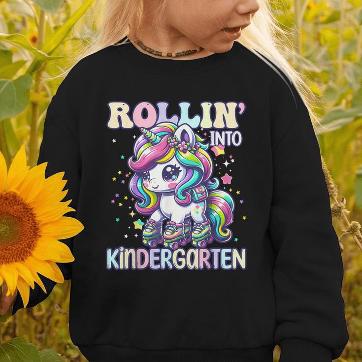 Kindergarten Back To School First Day Girls Rollin Unicorn Graphic Toddler Sweatshirt Kindergarten Back To School First Day Girls Rollin Unicorn Graphic Toddler Sweatshirt