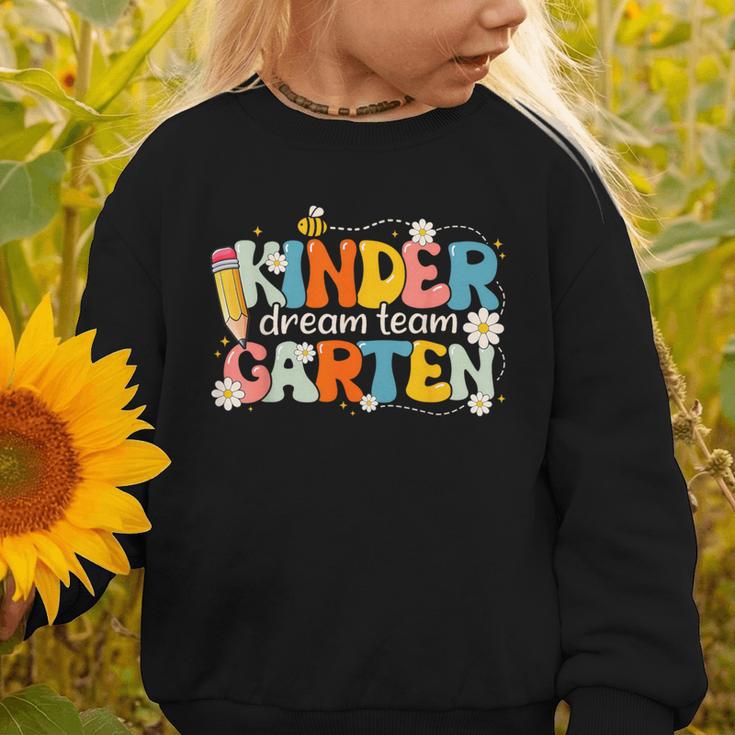 Kindergarten Dream Team Groovy Retro Children Back To School Graphic Toddler Sweatshirt Kindergarten Dream Team Groovy Retro Children Back To School Graphic Toddler Sweatshirt