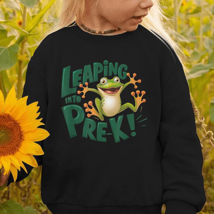 Leaping Into Pre-K Jumping Tree Frog Back To School Fun Graphic Toddler Sweatshirt Leaping Into Pre-K Jumping Tree Frog Back To School Fun Graphic Toddler Sweatshirt