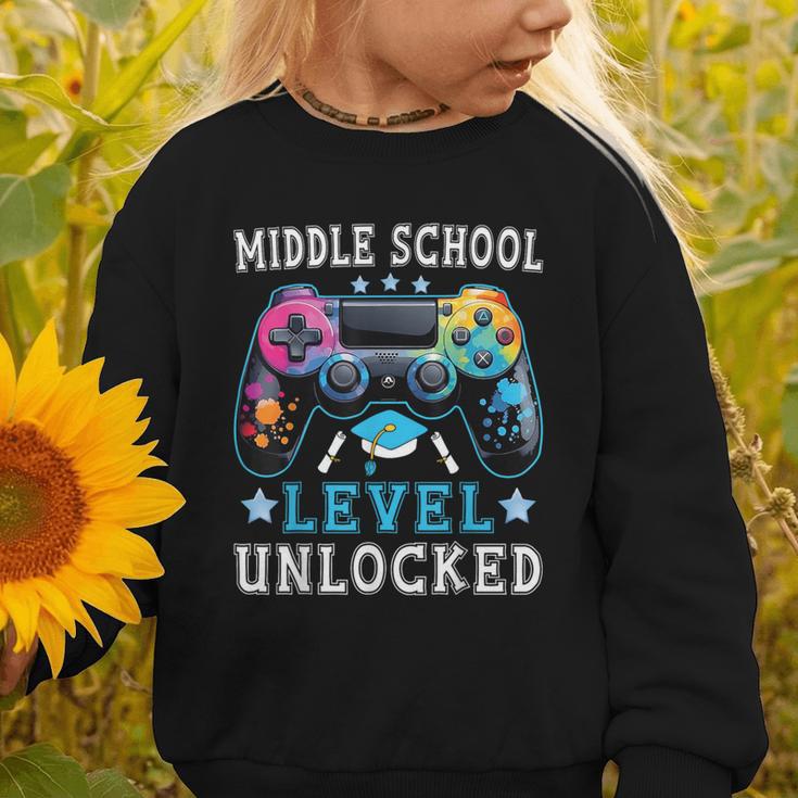 Middle School Level Unlocked Gamer First Day Back To School Graphic Toddler Sweatshirt Middle School Level Unlocked Gamer First Day Back To School Graphic Toddler Sweatshirt