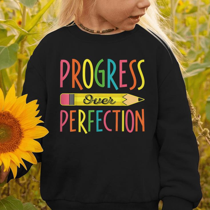 Motivational Quotes Back To School Progress Over Perfection Graphic Toddler Sweatshirt Motivational Quotes Back To School Progress Over Perfection Graphic Toddler Sweatshirt