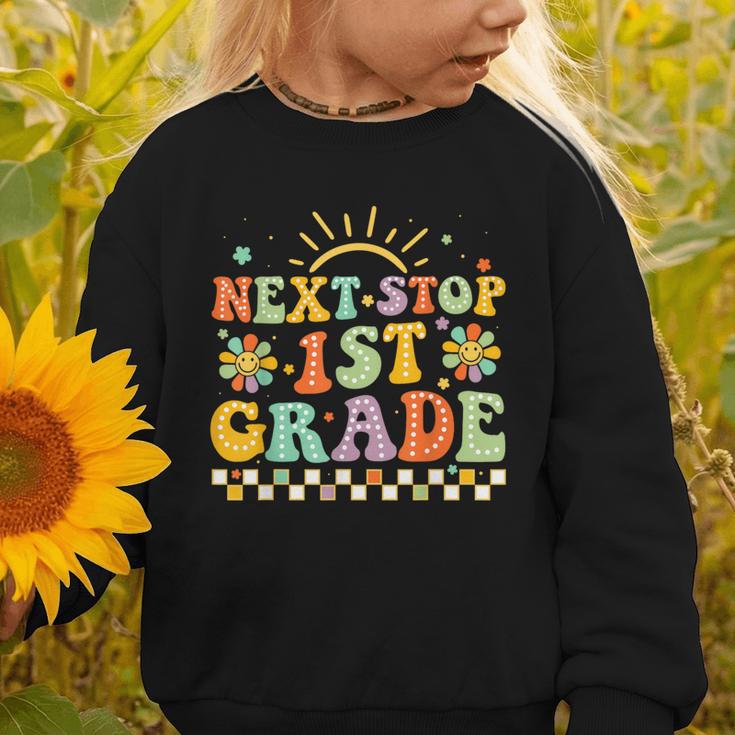 Next Stop 1st Grade Groovy Retro First Grade Back To School Graphic Toddler Sweatshirt Next Stop 1st Grade Groovy Retro First Grade Back To School Graphic Toddler Sweatshirt