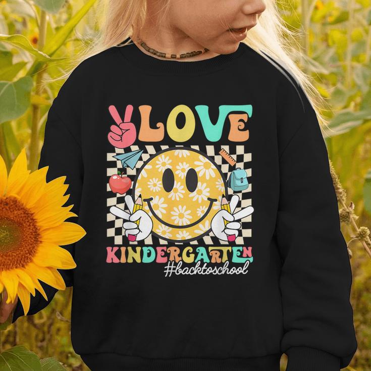Peace Love Kindergarten Smile Face Back To School Girls Kids Graphic Toddler Sweatshirt Peace Love Kindergarten Smile Face Back To School Girls Kids Graphic Toddler Sweatshirt