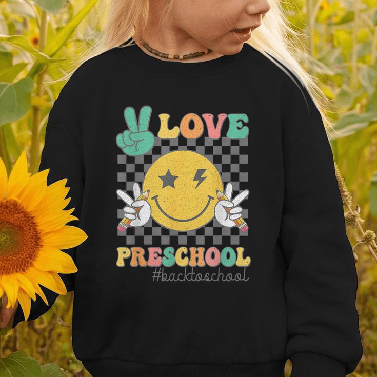 Peace Love Preschool Smile Face Back To School PRESCHOOL Graphic Toddler Sweatshirt