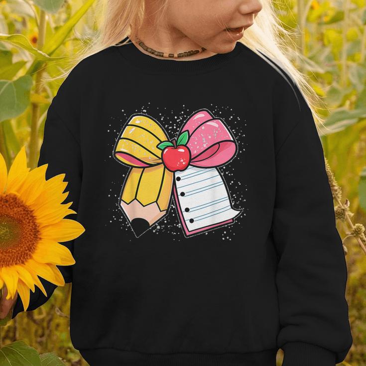 Pencil Coquette Bow Happy First Day Of School Back To School Graphic Toddler Sweatshirt Pencil Coquette Bow Happy First Day Of School Back To School Graphic Toddler Sweatshirt