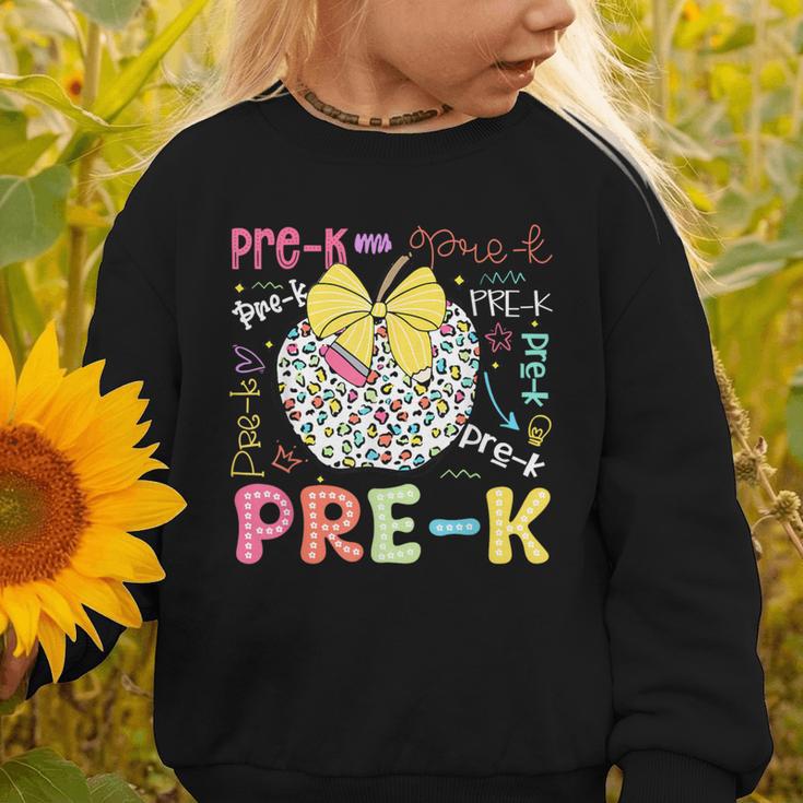 Pre-K Typography First Day Back To School Leopard Apple Graphic Toddler Sweatshirt Pre-K Typography First Day Back To School Leopard Apple Graphic Toddler Sweatshirt