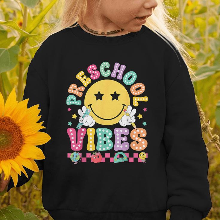 Preschool Vibes Smile Face Back To School Kinder Girls Kids Graphic Toddler Sweatshirt Preschool Vibes Smile Face Back To School Kinder Girls Kids Graphic Toddler Sweatshirt