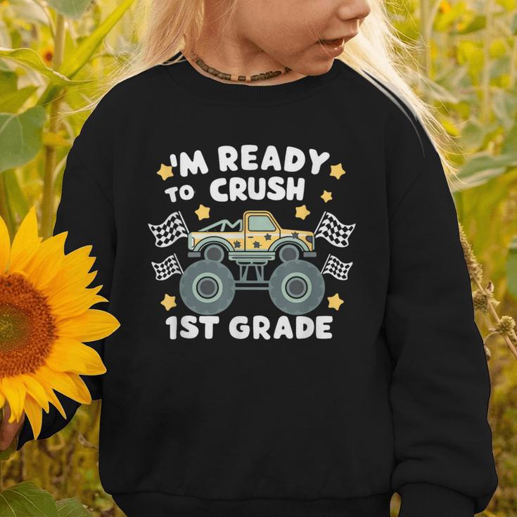 Im Ready To Crush 1st Grade Boy Monster Truck Back To School Graphic Toddler Sweatshirt Im Ready To Crush 1st Grade Boy Monster Truck Back To School Graphic Toddler Sweatshirt