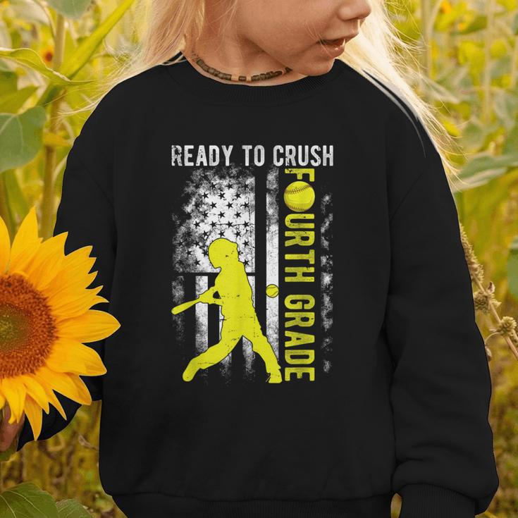Ready To Crush Fourth Grade Softball USA Flag Back To School Graphic Toddler Sweatshirt Ready To Crush Fourth Grade Softball USA Flag Back To School Graphic Toddler Sweatshirt