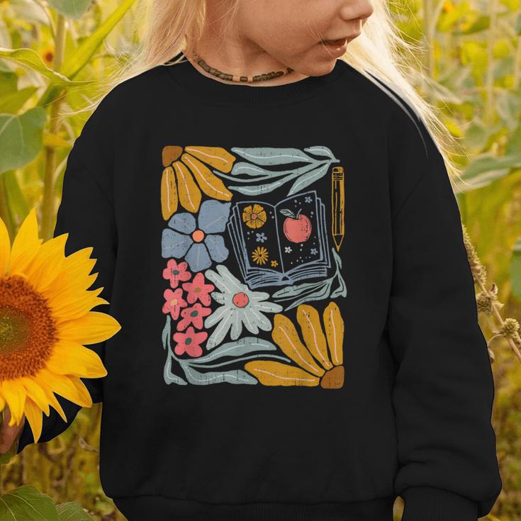 Retro Boho Flower Floral Back To School First Day Of School Graphic Toddler Sweatshirt Retro Boho Flower Floral Back To School First Day Of School Graphic Toddler Sweatshirt