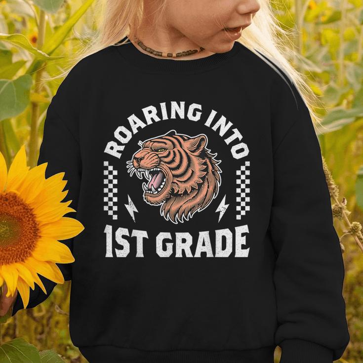 Roaring Into 1st Grade Roaring Tiger Back To School Boy Girl Graphic Toddler Sweatshirt Roaring Into 1st Grade Roaring Tiger Back To School Boy Girl Graphic Toddler Sweatshirt