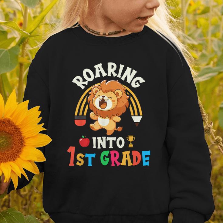 Roaring Into First Grade Lion 1st Grade Back To School Graphic Toddler Sweatshirt Roaring Into First Grade Lion 1st Grade Back To School Graphic Toddler Sweatshirt