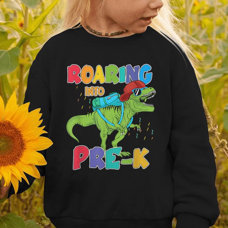 Roaring Into Pre-K Preschool Dinosaur Back To School Graphic Toddler Sweatshirt