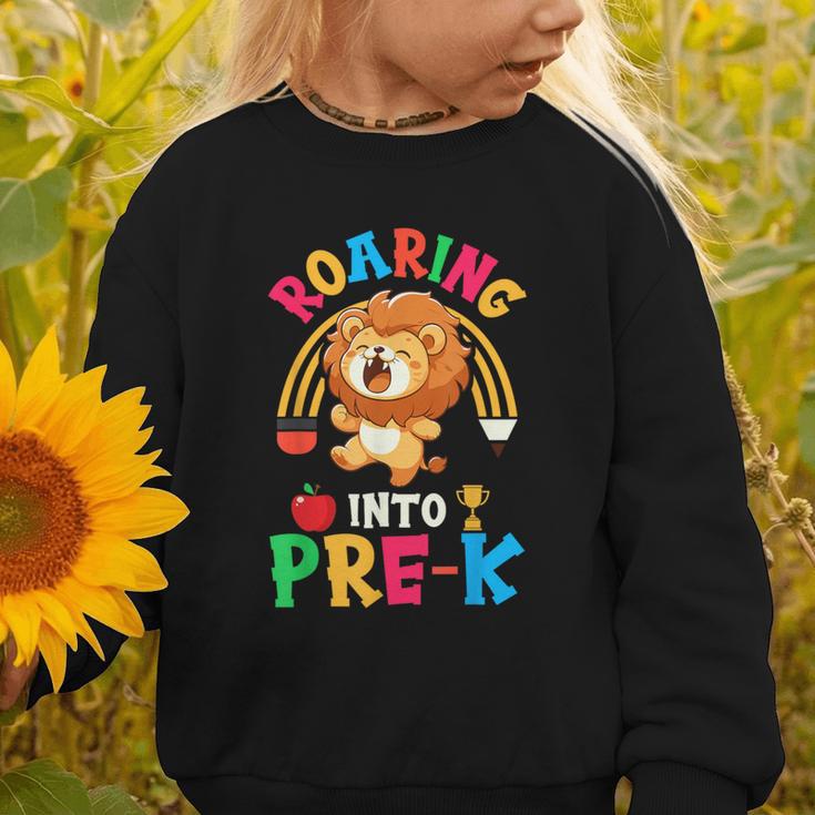 Roaring Into Pre-Kindergarten Lion Pre K Back To School Graphic Toddler Sweatshirt Roaring Into Pre-Kindergarten Lion Pre K Back To School Graphic Toddler Sweatshirt