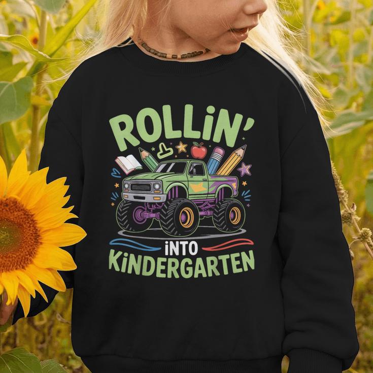 Rollin Into Kindergarten Monster Truck Back To School Graphic Toddler Sweatshirt
