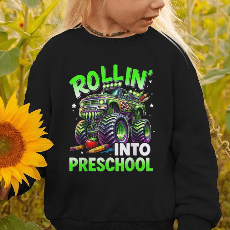 Rollin' Into Preschool Monster Truck Back To School Boys Graphic Toddler Sweatshirt