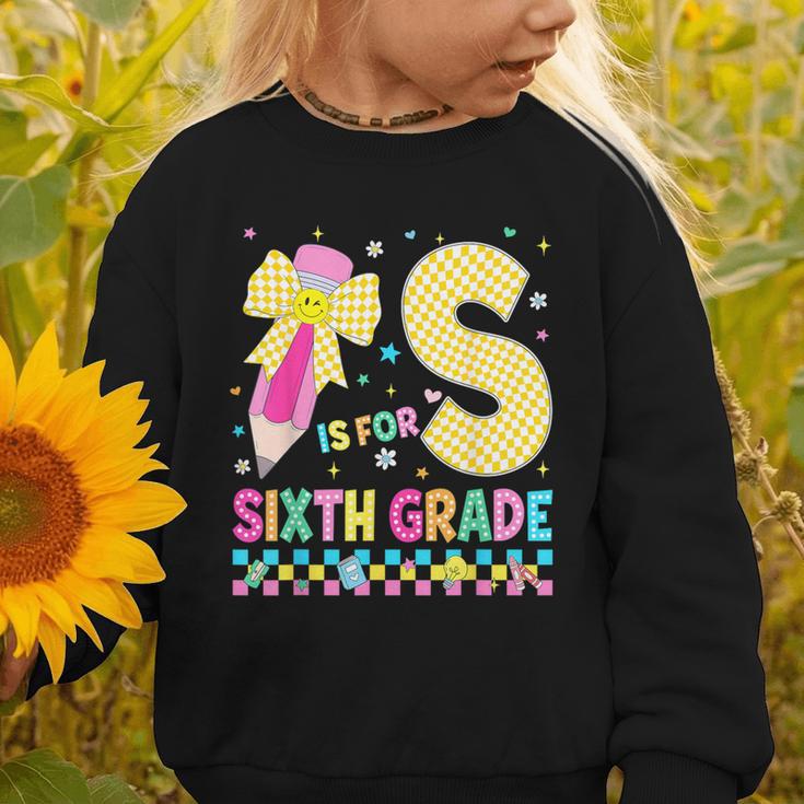 S Is For Sixth Grade Back To School Pencil Bow 6th Grade Kid Graphic Toddler Sweatshirt