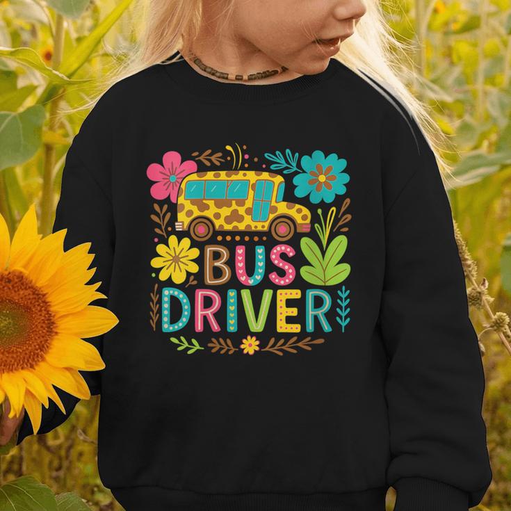School Bus Driver Boho Floral Leopard Back To School Womens Graphic Toddler Sweatshirt
