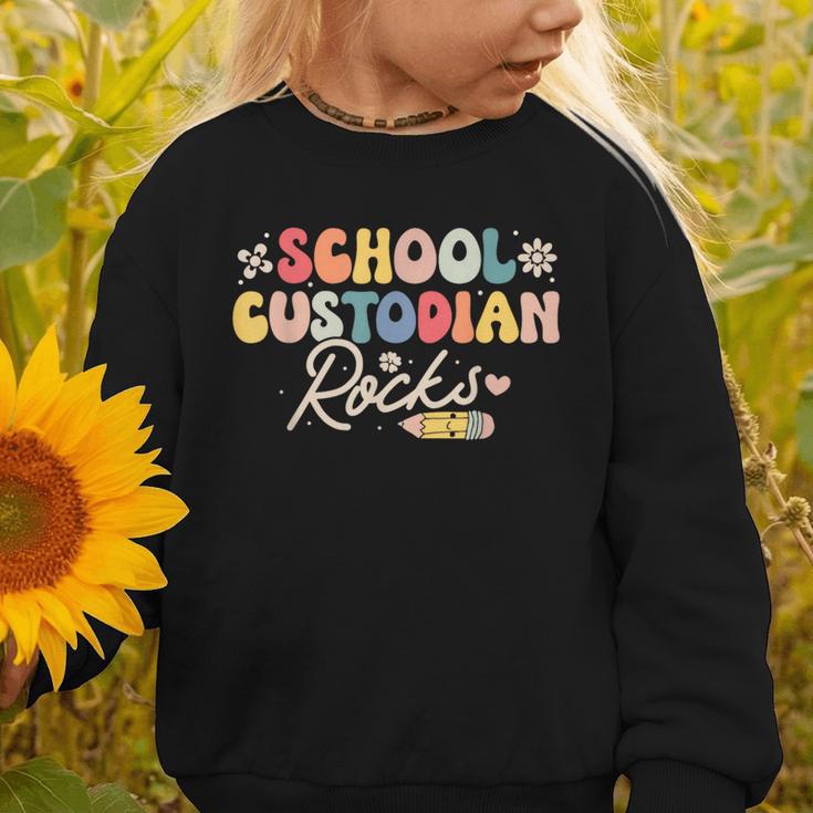 School Custodian Rocks Shirt Back To School Groovy Graphic Toddler Sweatshirt
