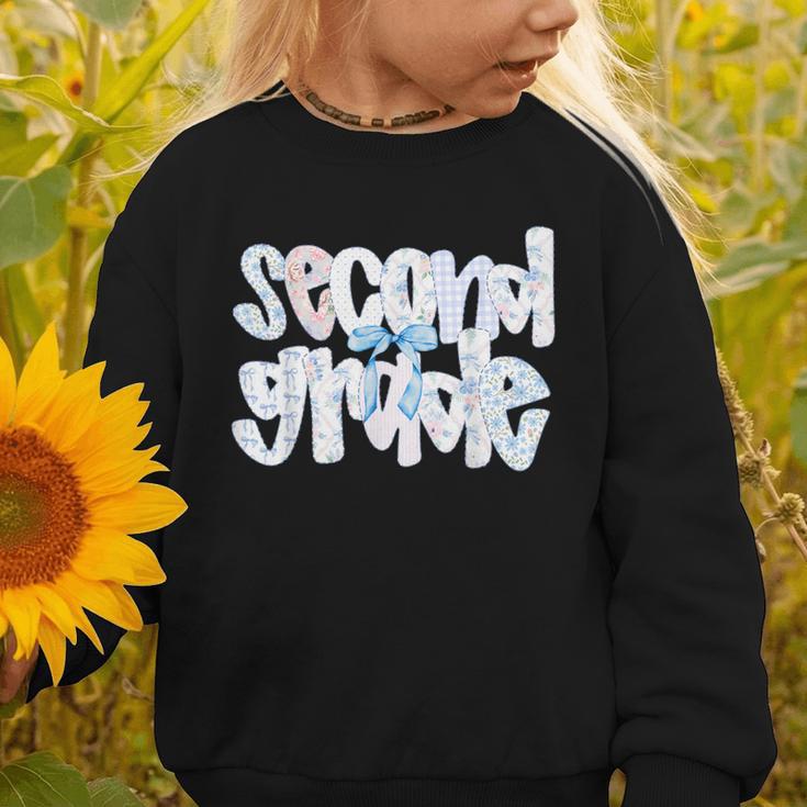Second Grade Student Back To School Pastel Floral Bow Graphic Toddler Sweatshirt