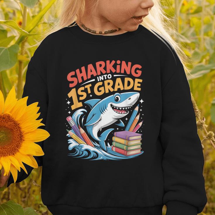 Sharking Into 1st Grade Back To School Shark Graphic Toddler Sweatshirt Sharking Into 1st Grade Back To School Shark Graphic Toddler Sweatshirt