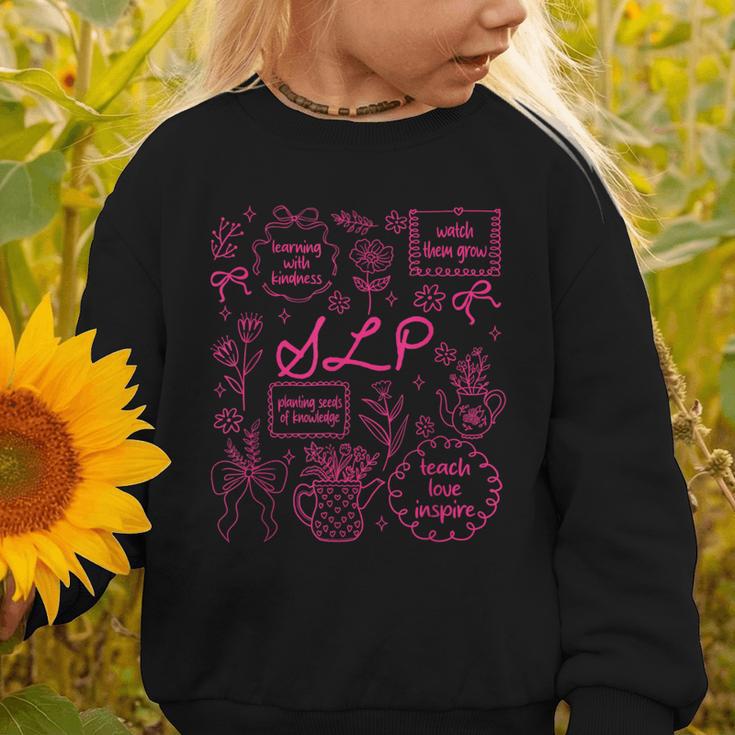 SLP Love Inspire Teach Pink Bow Back To School Graphic Toddler Sweatshirt SLP Love Inspire Teach Pink Bow Back To School Graphic Toddler Sweatshirt