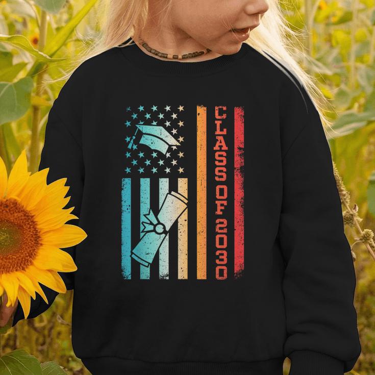 Vintage Class Of 2030 Graduation Back To School USA Flag Graphic Toddler Sweatshirt Vintage Class Of 2030 Graduation Back To School USA Flag Graphic Toddler Sweatshirt
