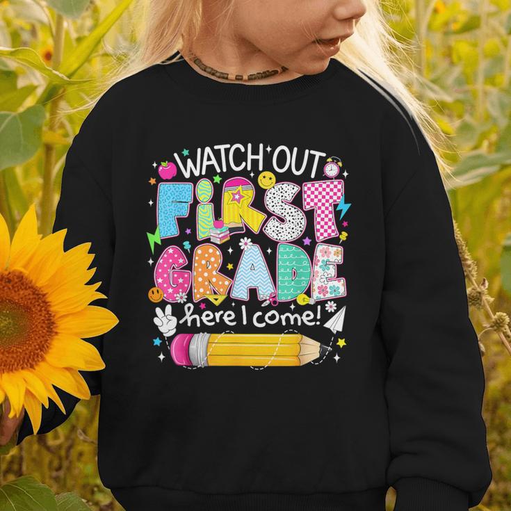 Watch Out First Grade Here I Come Back To School Boy Kids Graphic Toddler Sweatshirt Watch Out First Grade Here I Come Back To School Boy Kids Graphic Toddler Sweatshirt