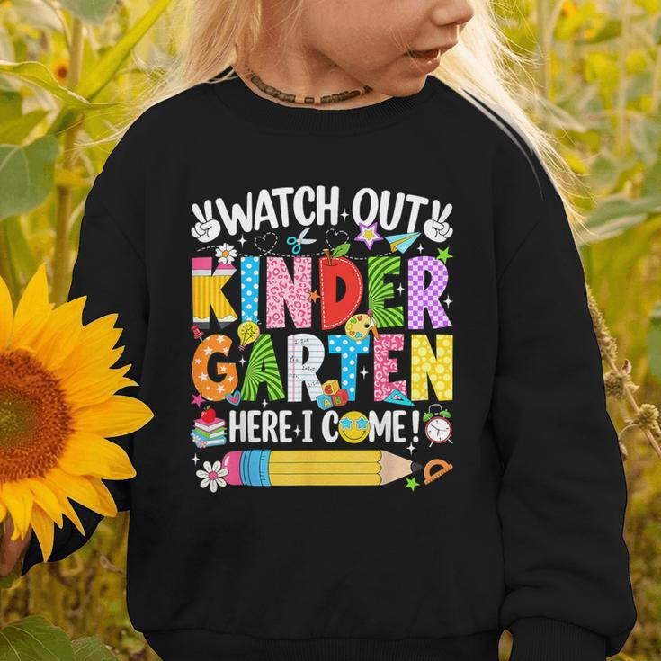 Watch Out Kindergarten Here I Come Back To School Girls Kids Graphic Toddler Sweatshirt Watch Out Kindergarten Here I Come Back To School Girls Kids Graphic Toddler Sweatshirt